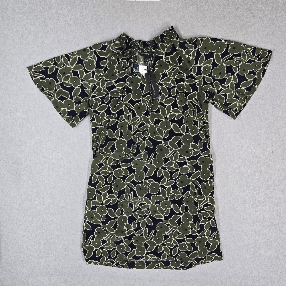 Banana Republic Women Dress 8 Green Floral Mini Shift Smocked Flared Sleeve NWT
